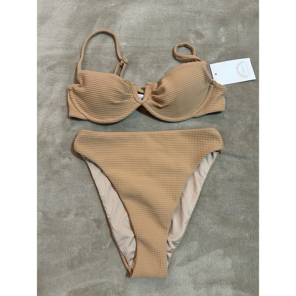Dippin Daisies Other - NWT Dippin Daisy's Waffle Texture Bikini Set Nude Tan XS Underwire‎ High Cut